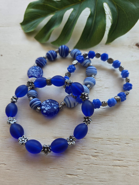 Armbänder Blau schönes Stein Perlen 3er-Set