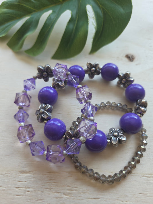 Armbänder Big Lila mit Blüten 3er-Set