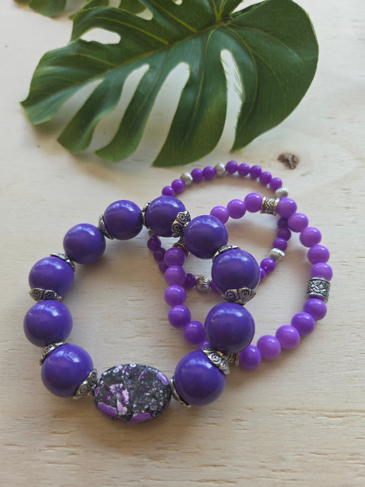 Armbänder Lila Big Perlen 3er-Set
