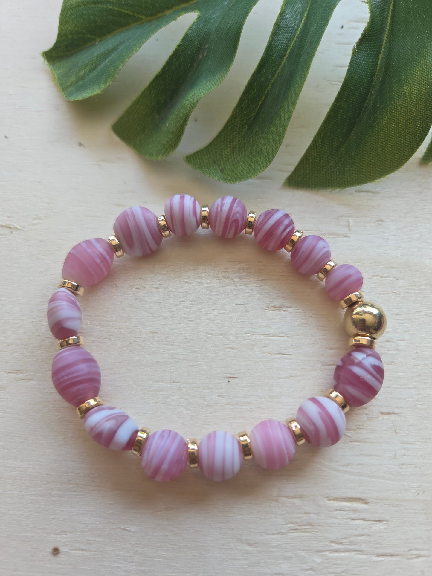 Armbänder Rosa mit Blüten Perlen  3er-Set