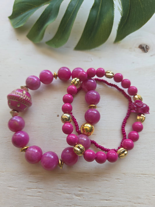 Armbänder Pink mit Elefant Perle 3er-Set