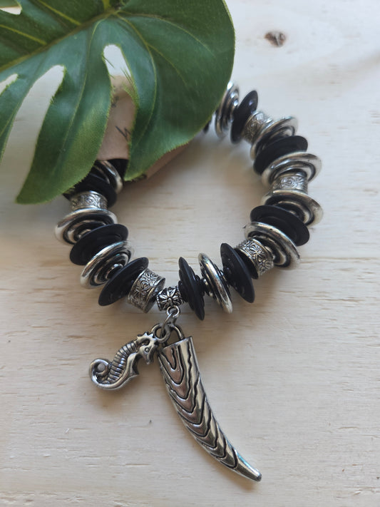 Armbänder Big Perlen schwarz/silberf.