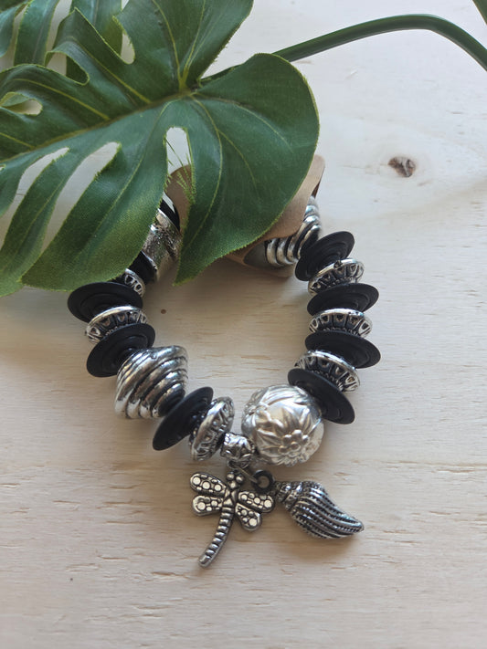 Armband Big Perlen schwarz/silberfarbig