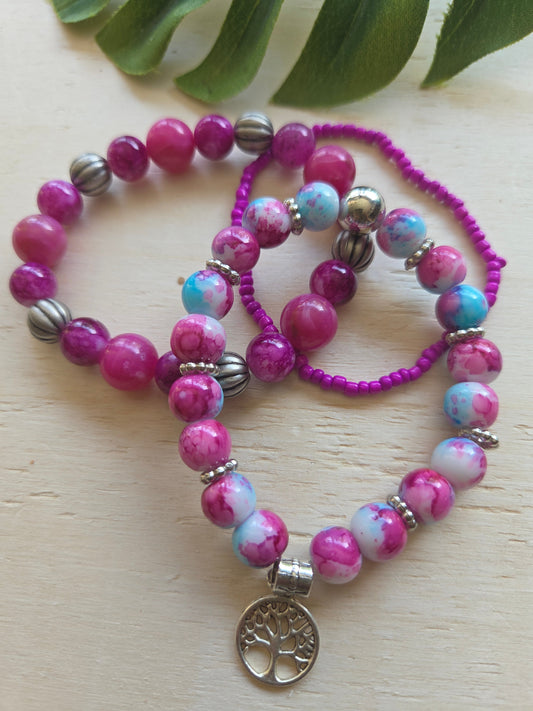 Armbänder Ros/Blau mit AH Lebensbaum 3er-Set