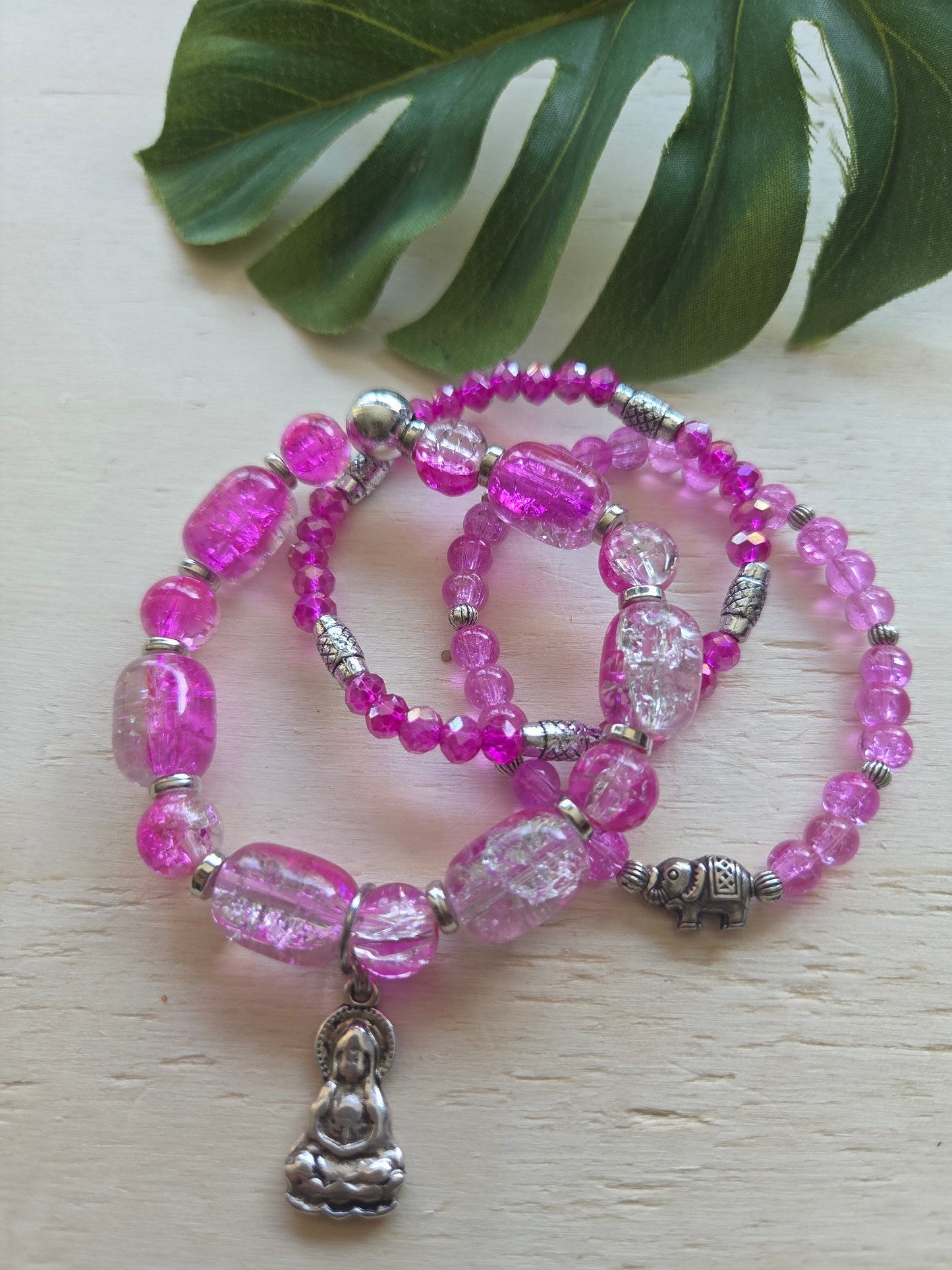 Armbänder mit AH Buddha Rosa/Pink  3er-Set