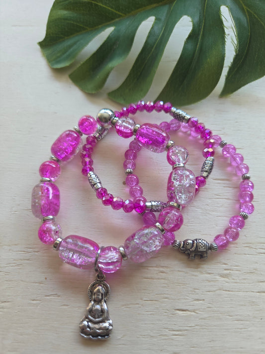 Armbänder mit AH Buddha Rosa/Pink  3er-Set