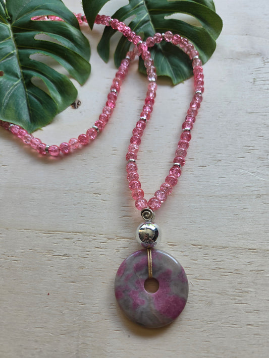 Halskette mit AH Donut Rhodinnit grau /Rosa