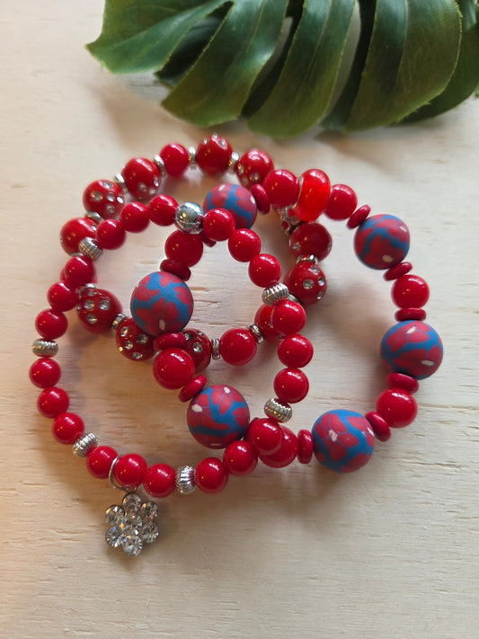 Armband   Bunt Perlen 3er-Set Rot /Blau