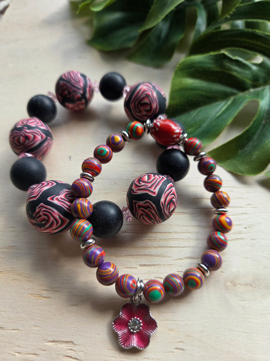 Armbänder Big Perlen schwarz/rot 2 er-Set