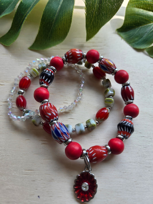Armbänder BOHO Style mit Rot 3er-Set