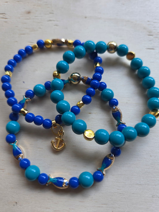 Armbänder blau 3er-Set mit Fischen