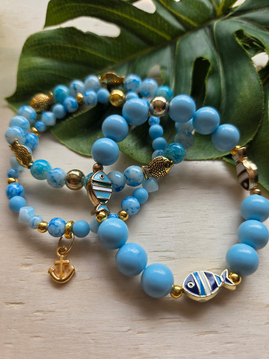 Armbänder blau mit Fischen blau 3er-Set