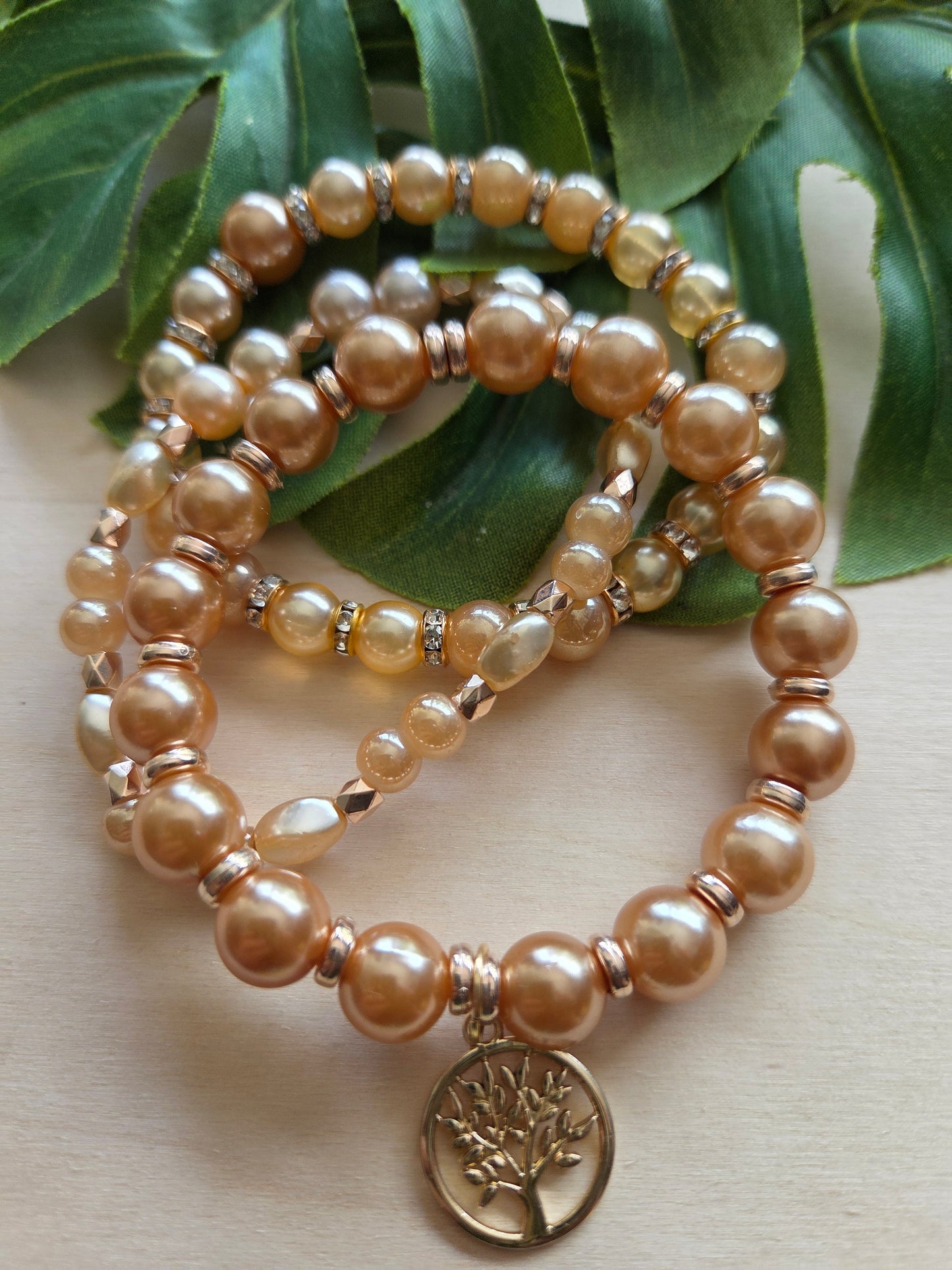 Armbänder mit AH Lebensbaum beige 3er-Set