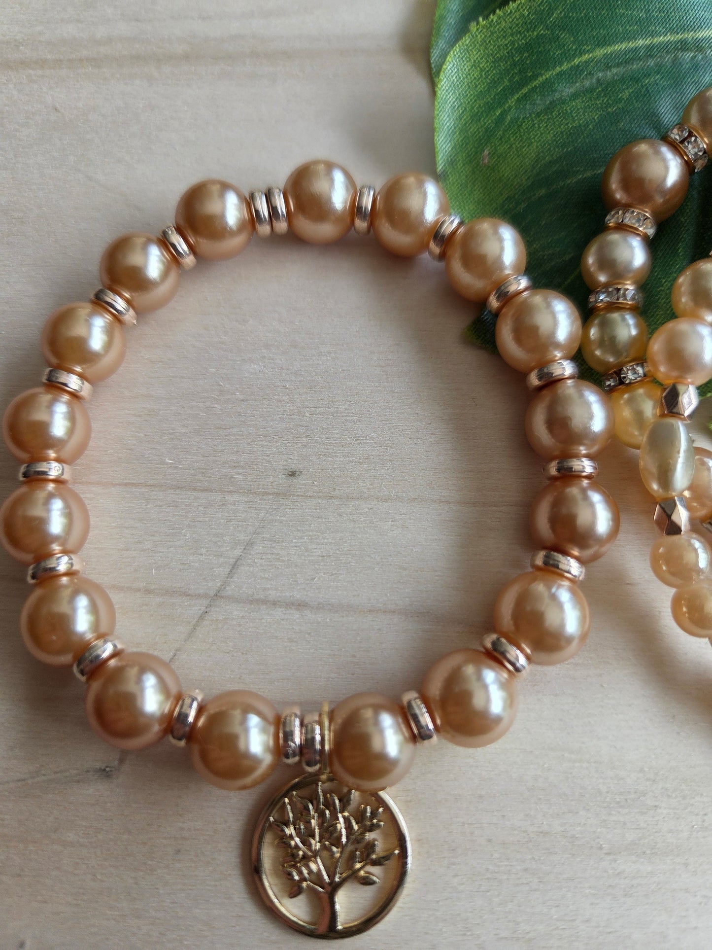 Armbänder mit AH Lebensbaum beige 3er-Set