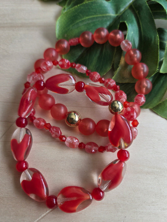 Armbänder schönes rotes Glas  3er-Set