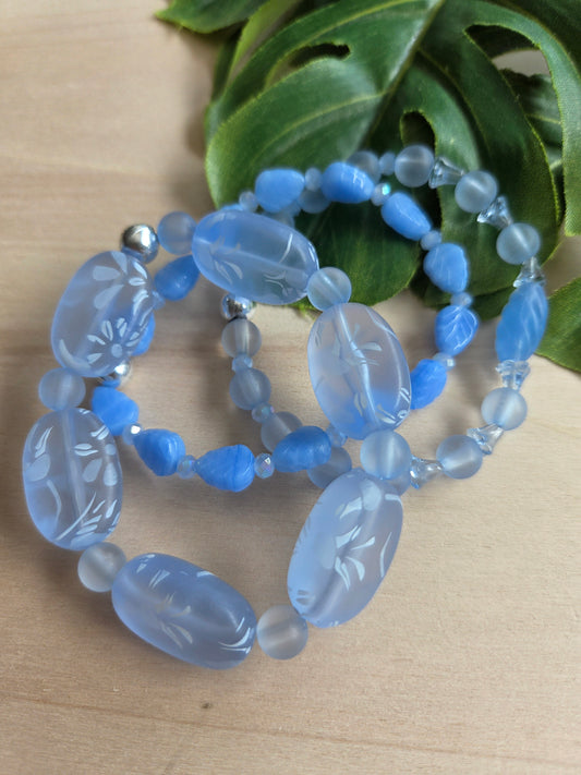 Armbänder  Glas hellblau mit Blättern 3er-Set
