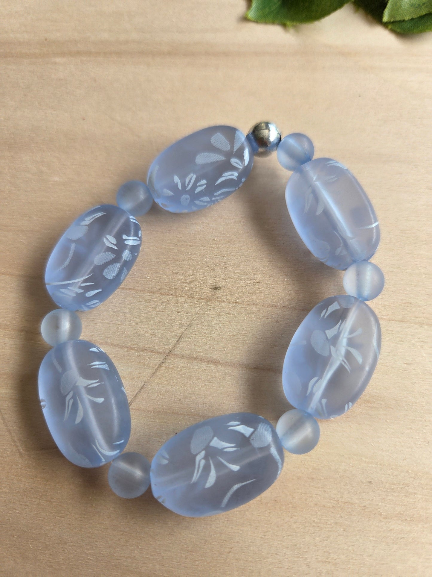 Armbänder  Glas hellblau mit Blättern 3er-Set