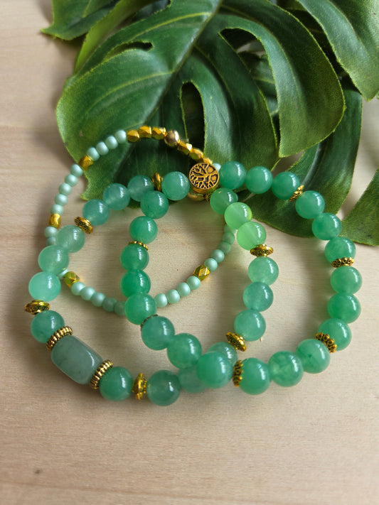 Armbänder grün Chrysopras mit Lebensbaum 3er-Set