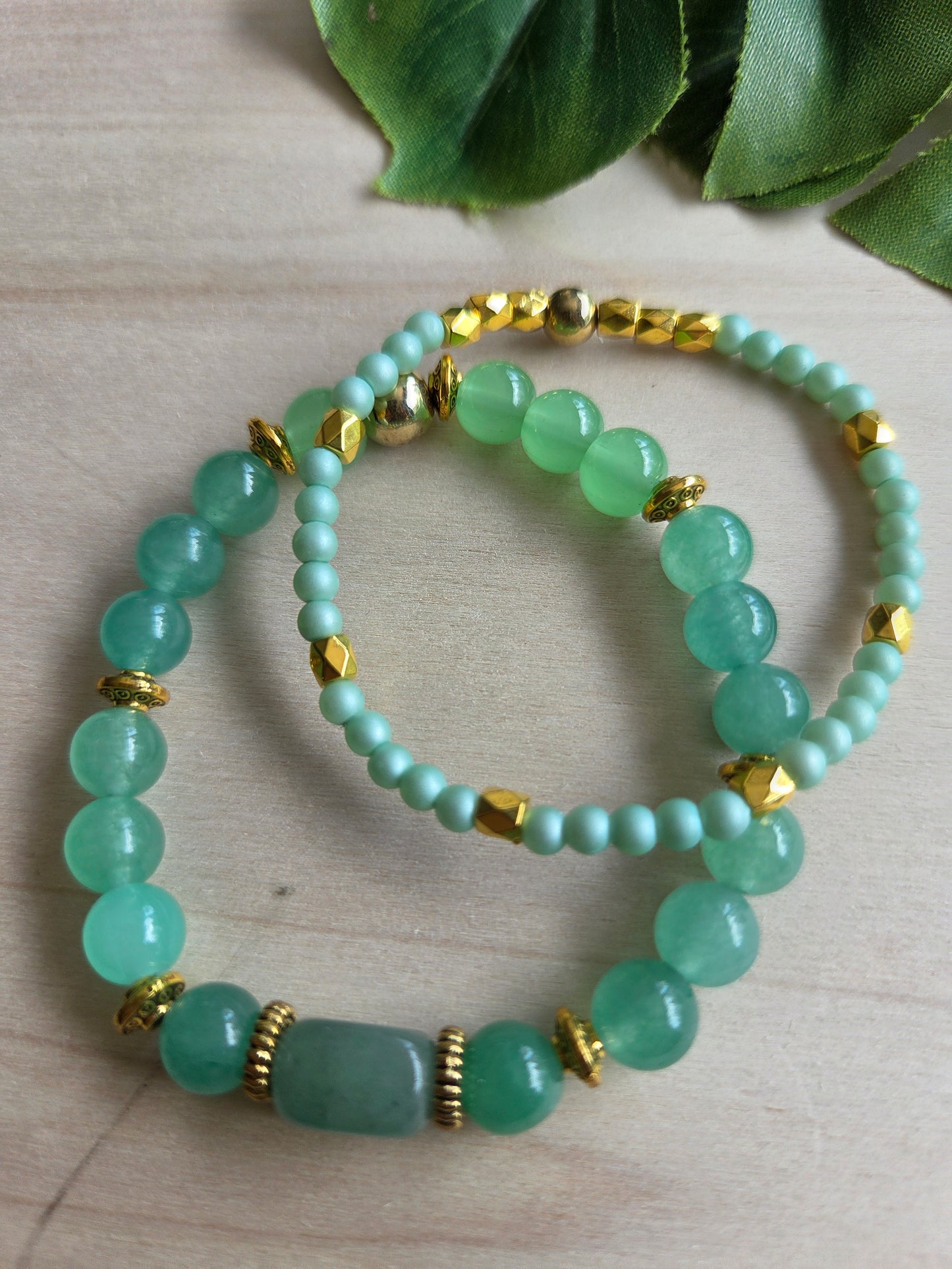 Armbänder grün Chrysopras mit Lebensbaum 3er-Set