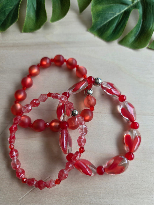 Armbänder schönes Glas rot 3er- Set