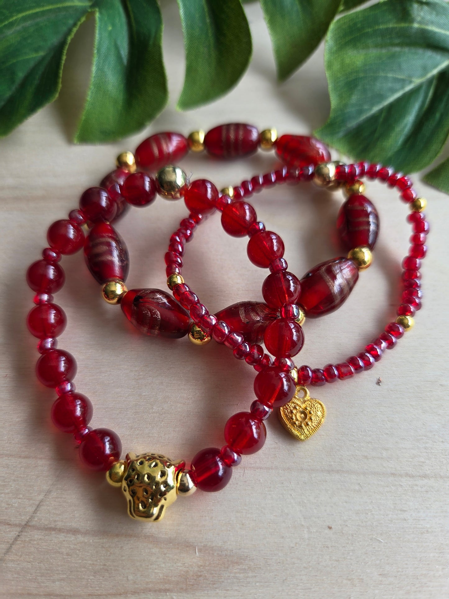 Armbänder Glas rot 3er-Set