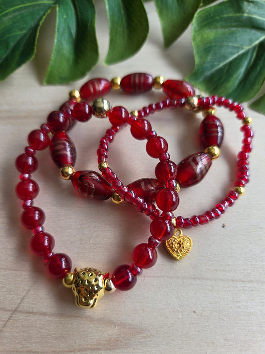 Armbänder Glas rot 3er-Set