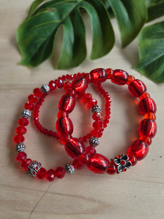 Armbänder schönes Glas rot 3er-Set