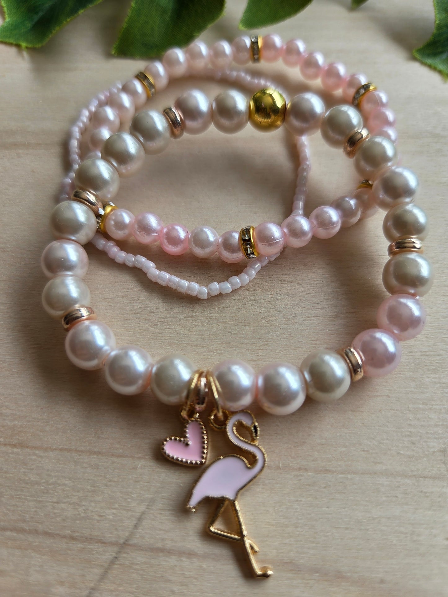 Armbänder mit Flamingo weiß/rosa 3er-Set