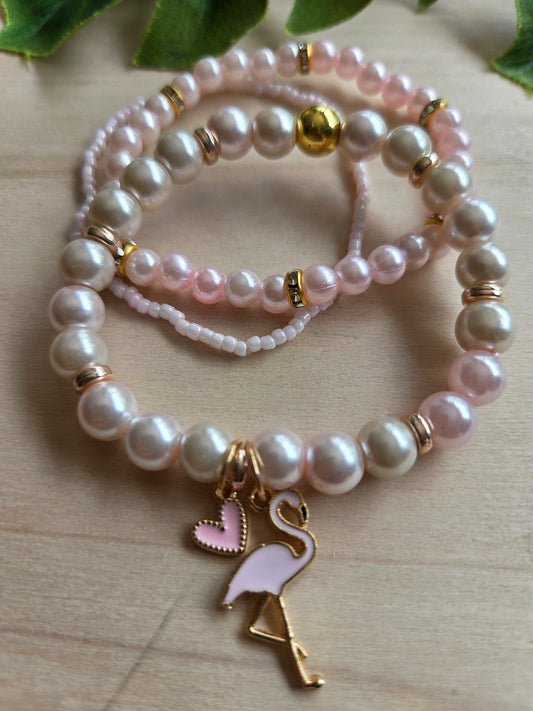 Armbänder mit Flamingo weiß/rosa 3er-Set