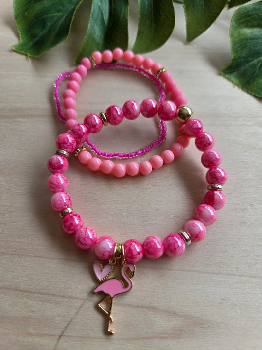 Armbänder mit AH Flamingo  Pink/Rosa 3er-Set