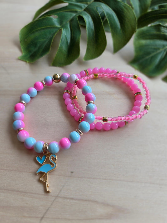 Armbänder mit Flamingo AH Rosa/Blau 3er-Set