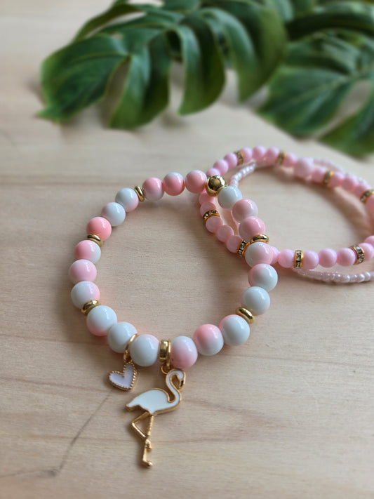 Armbänder mit Flamingo Rosa/Weiß 3er-Set