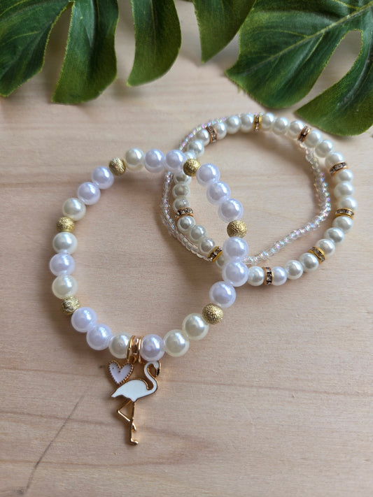 Armbänder mit AH Flamingo weiß 3er-Set