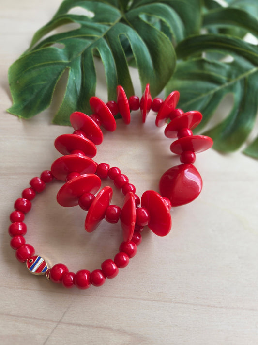 Armbänder Big Perlen Rot und AB mit Fisch 2er-Set