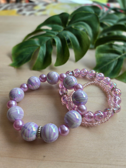 Armbänder Flieder mit Tiger Perlen 3er-Set