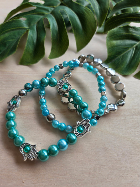 Armbänder mit sehendem Auge Türkis 3er-Set