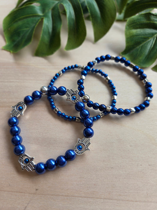 Armbänder mit sehendem Auge  blau 3er-Set