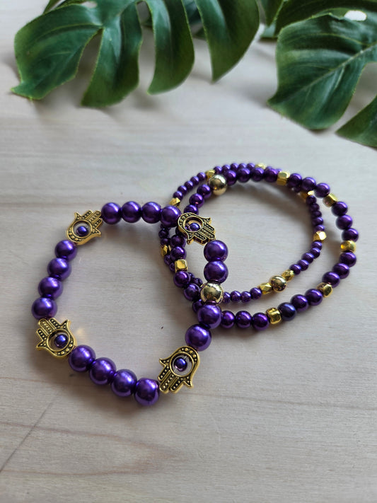 Armbänder mit sehendem Auge Lila 3er-Set