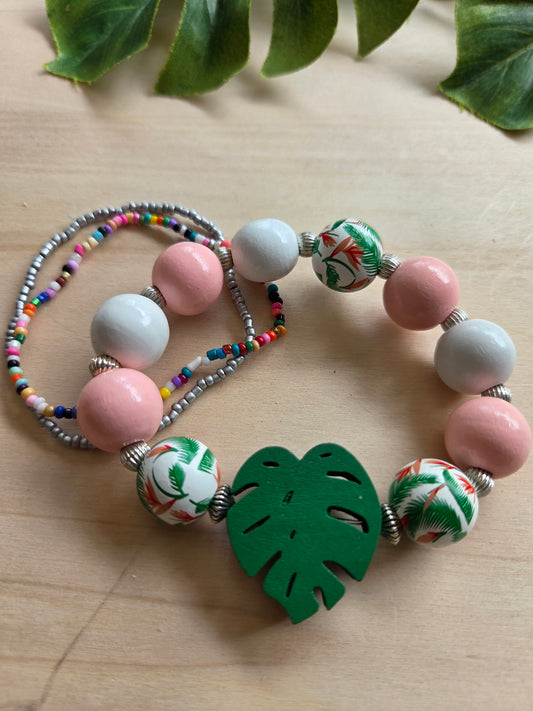 Armbänder Dschungel  grün /Rosa Bunt 3er-Set