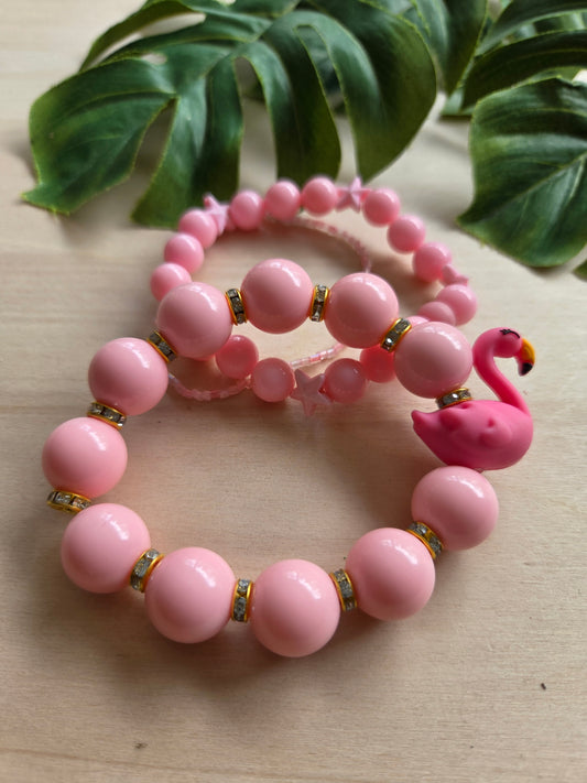 Armbänder Rosa mit Big Flamingo 3er-Set