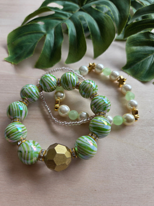 Armbänder grün mit Tigerperlen  3er-Set