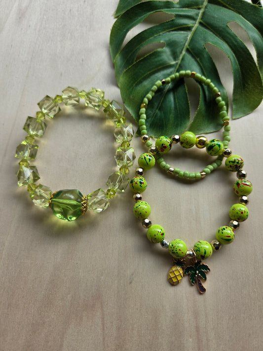 Armbänder mit Palme und Ananas  - Limone-3er-Set