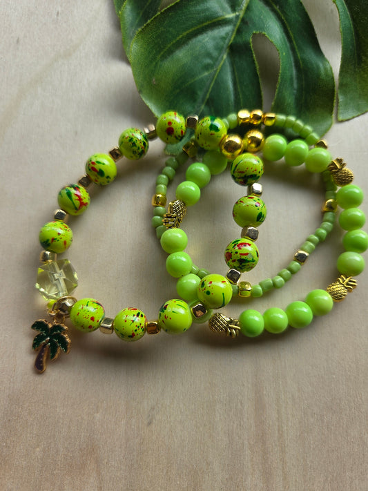 Armbänder mit AH Palme und Herz - Limone 3er-Set