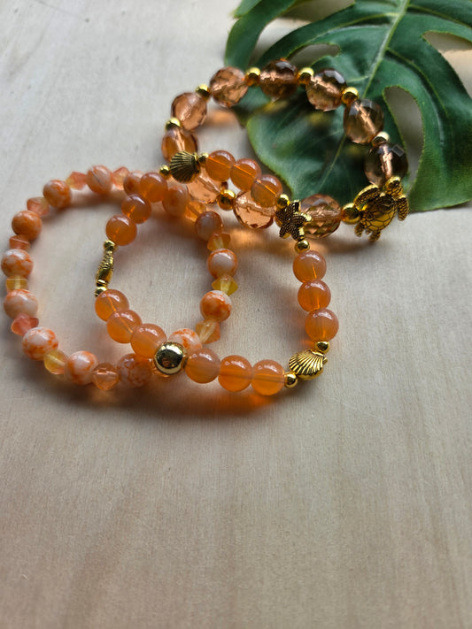 Armbänder mit Schildkröte Lachs/orange 3er-Set