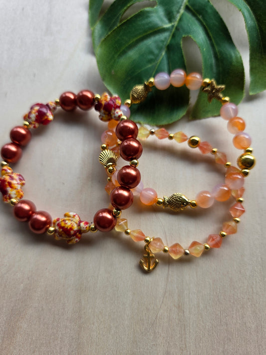 Armbänder Orange mit Schildkröte 3er-Set