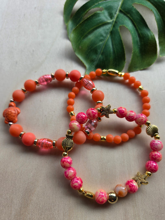 Armbänder Orange mit Seestern 3er- Set