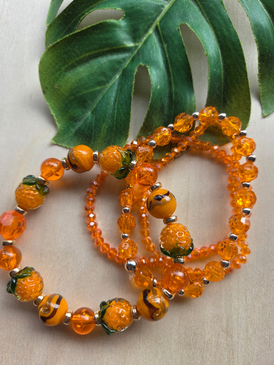 Armbänder Orange mit Orangen Perlen 3er-Set