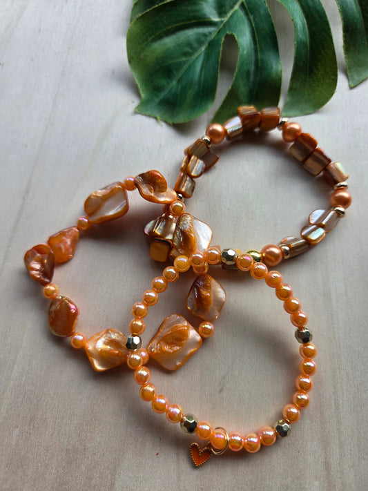 Armbänder mit Perlmutt Orange 3er-Set
