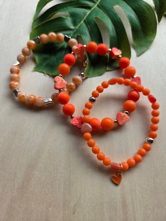 Armbänder mit Herzen Orange 3er-Set