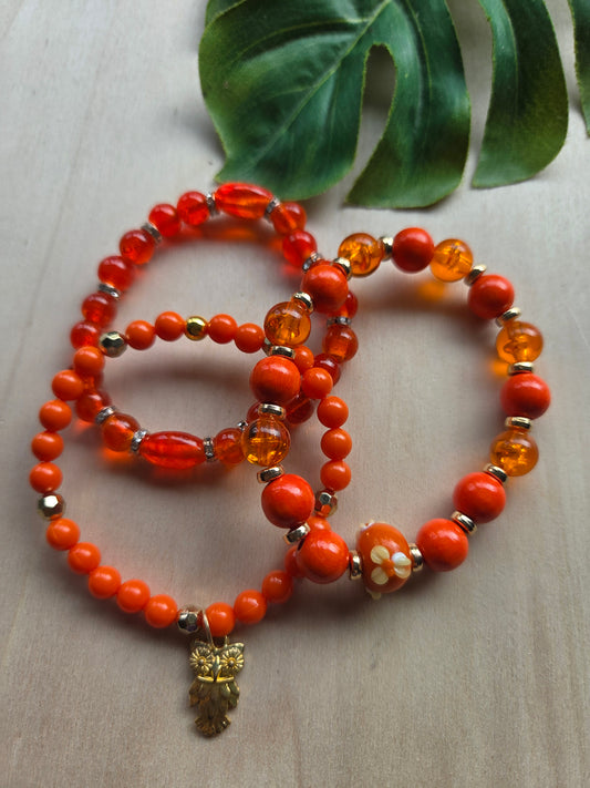 Armbänder mit Blüte Orange 3er-Set